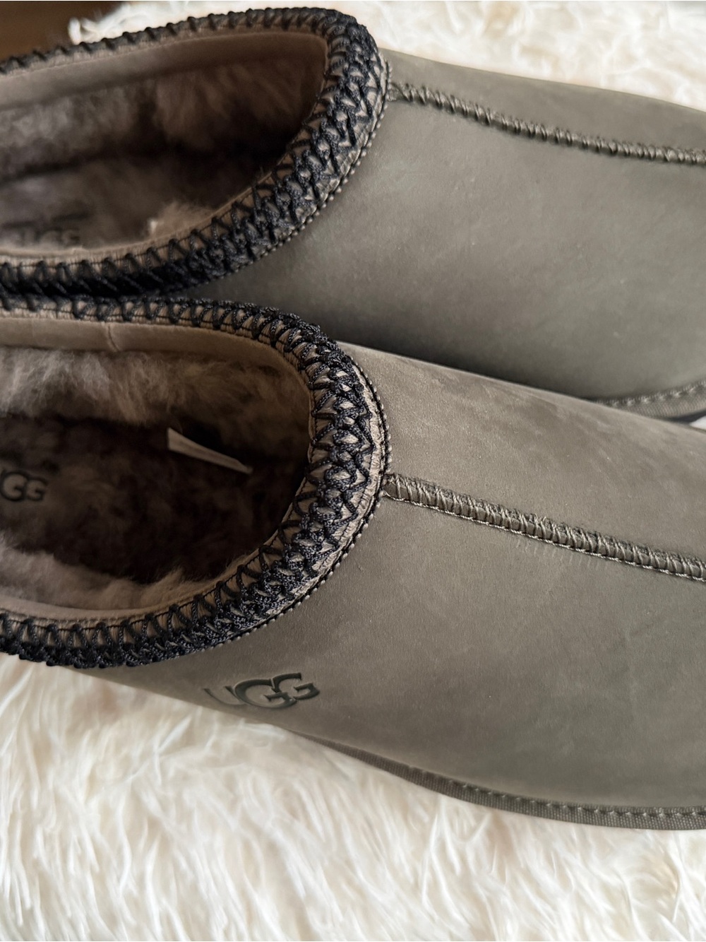 UGG Men's Gray Suede Shearling-Lined Slip-On
